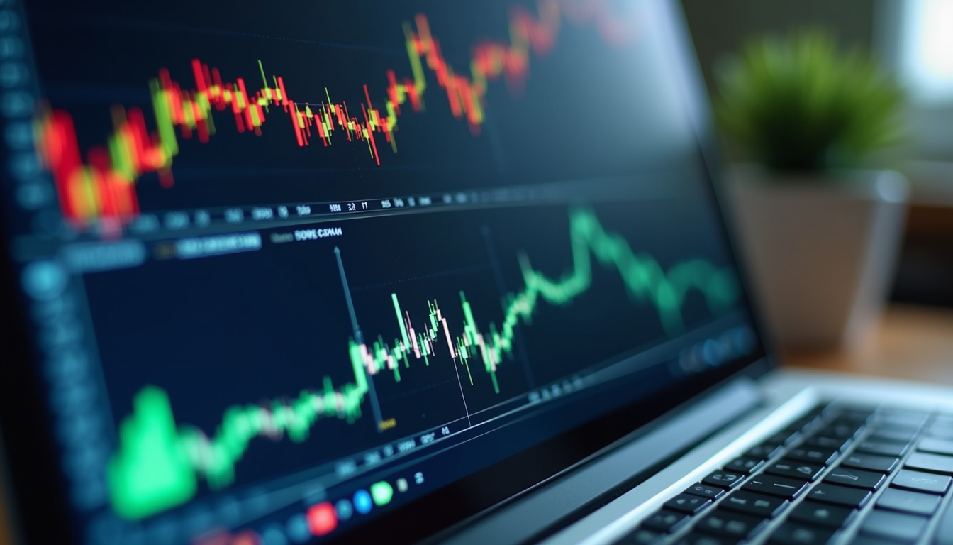 Close-up view of financial charts and graphs on a laptop screen