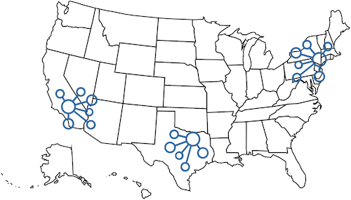 Map of USA with circles