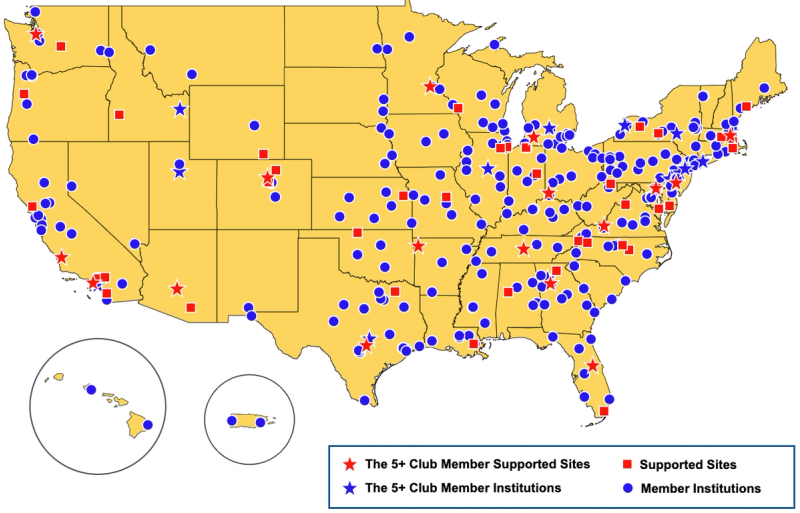 Map showing which U.S. physics departments are Members of PhysTEC.