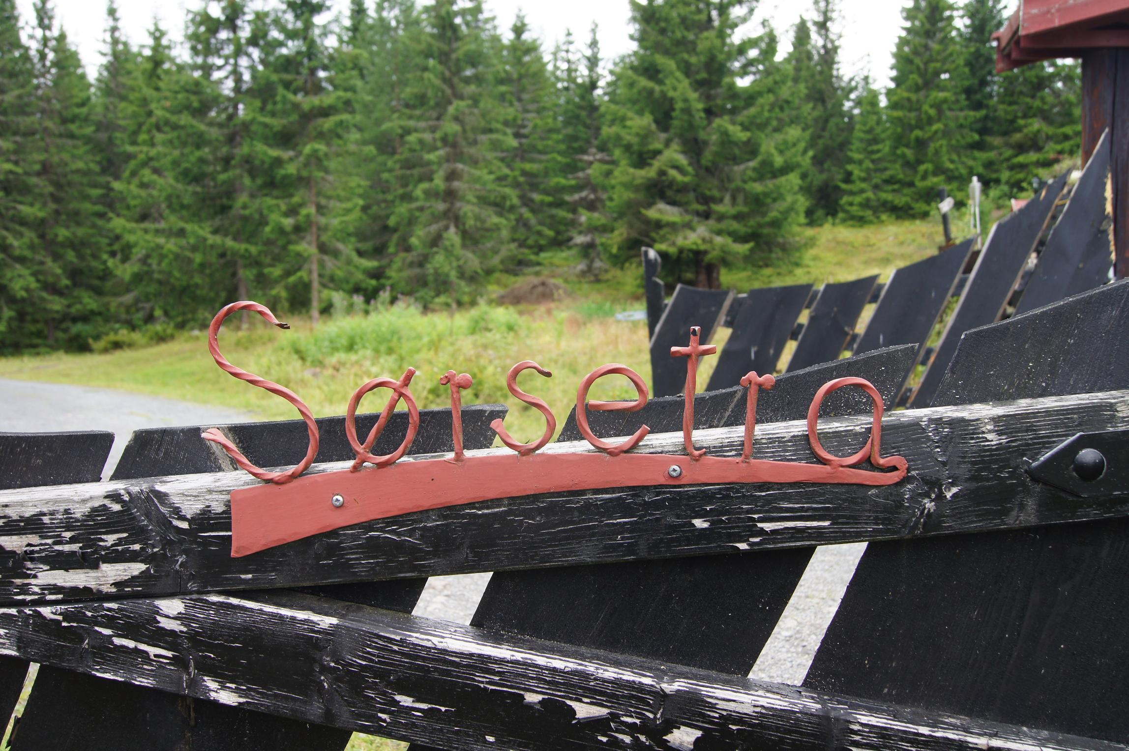 Sørsetras port omringet av skog. Foto.