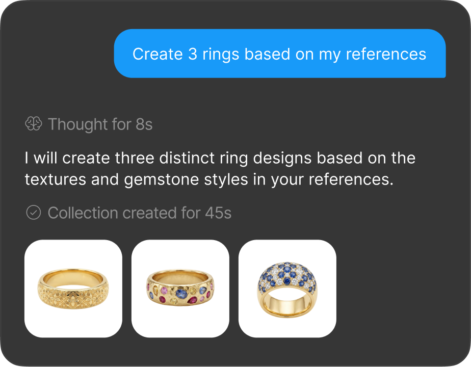 Finished chat response with a short description under three generated rings