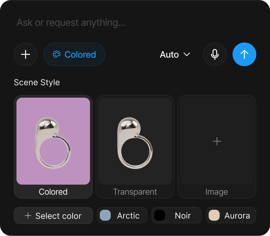 The scene style picker with its style cards and the color row of presets