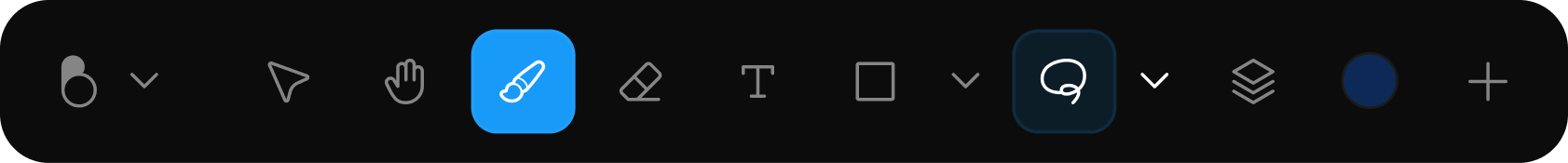 The toolbar with the Brush selection mode active
