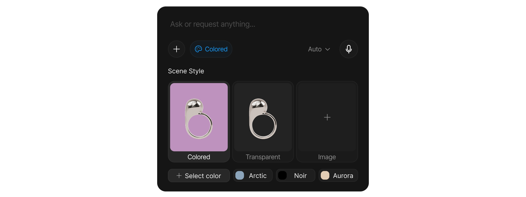 The scene style picker with its style cards and the color row of presets