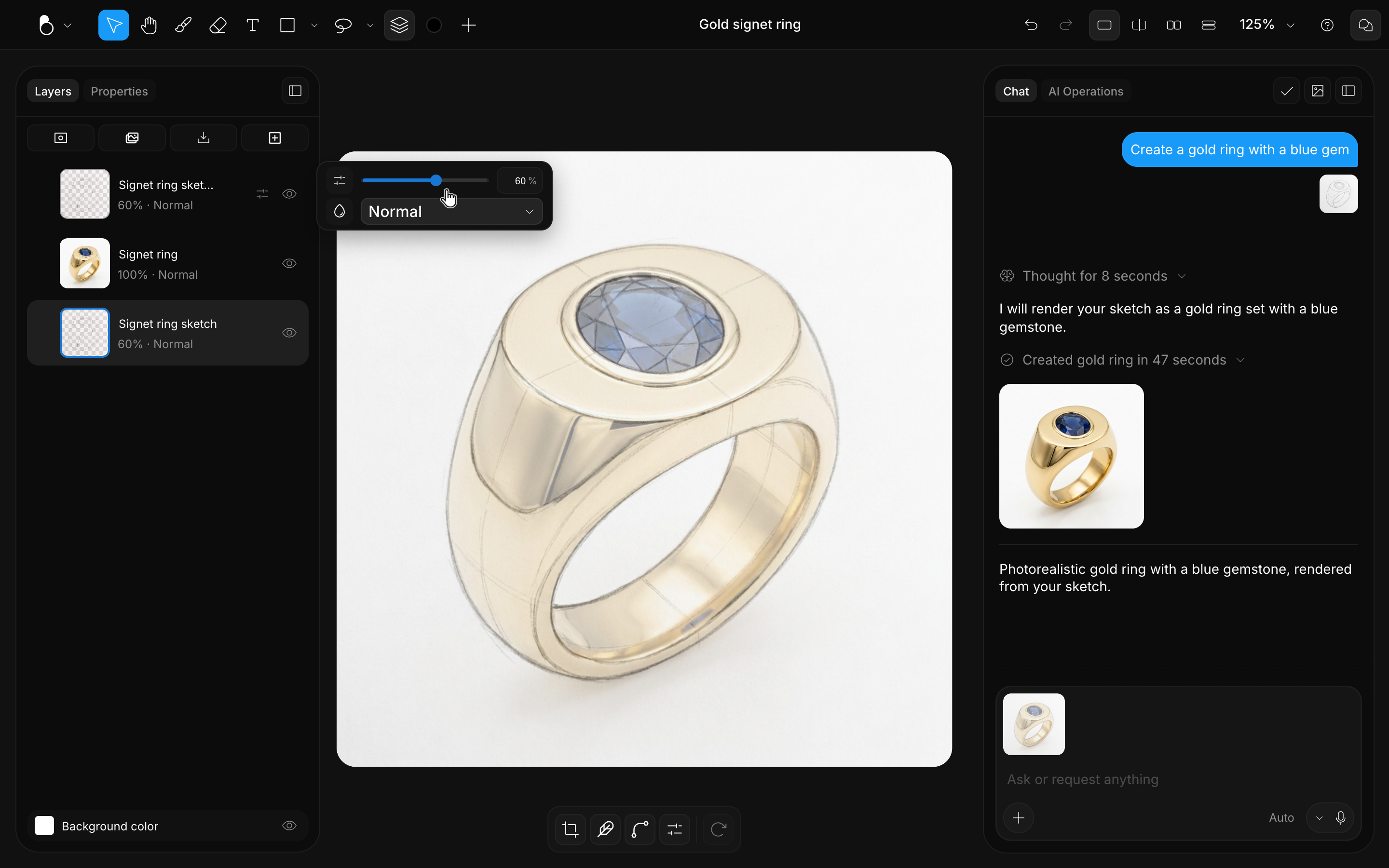 The opacity slider open on a layer in the Layers panel