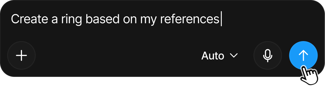 The Send button in the prompt bar with the prompt Create a ring based on my references