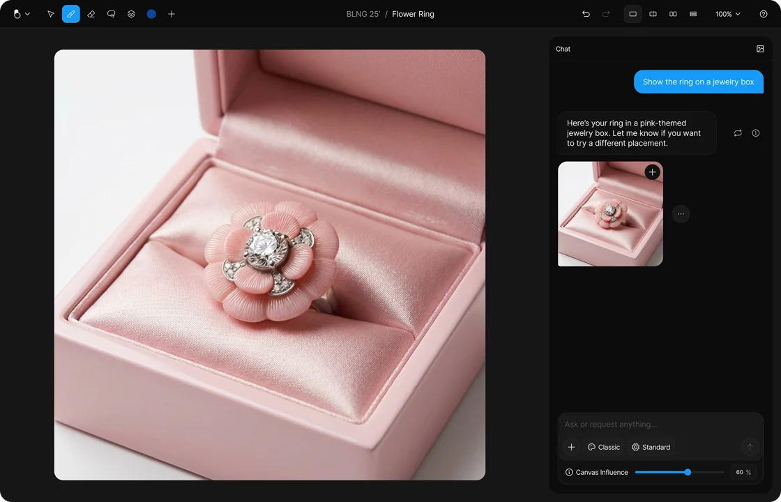 The ring presented inside a jewelry box