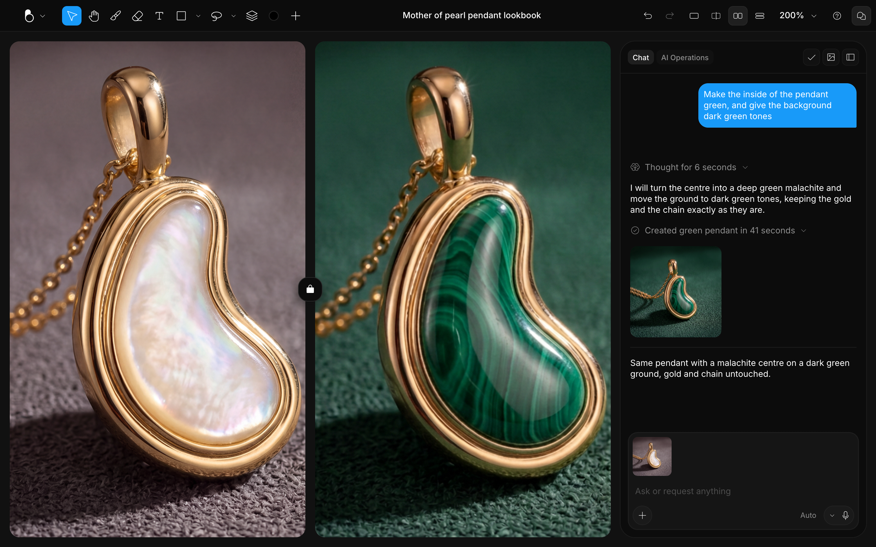 Side by side view with the original pendant on the left and the green version on the right