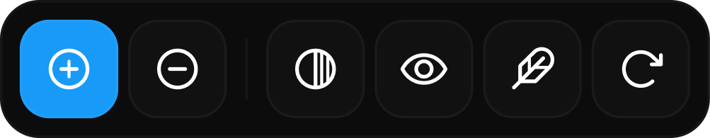 The mask editing bar with add, subtract, invert, preview and brush controls