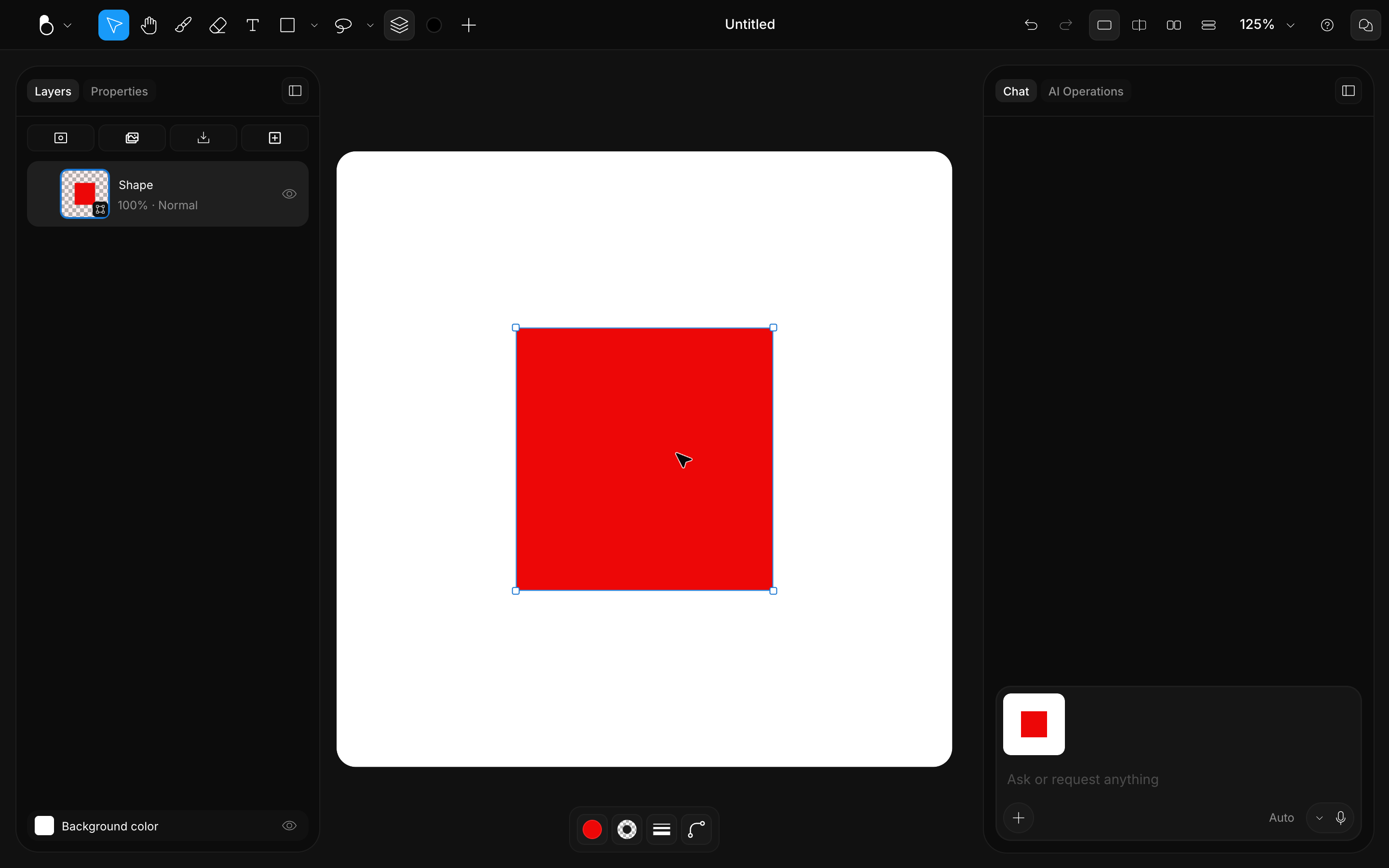 A red square drawn with the Shape tool on a white canvas, its layer listed in the Layers panel