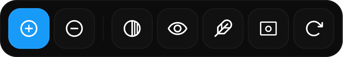 The selection refine bar with add, subtract, invert, preview and reset