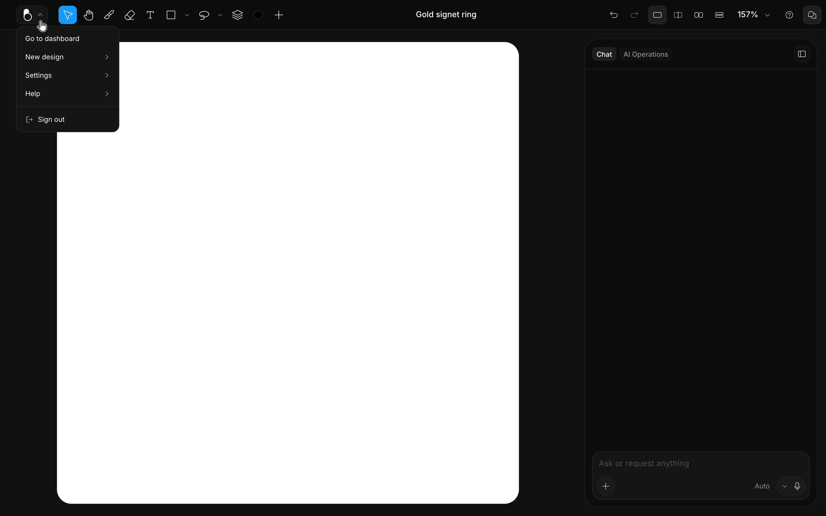 The BLNG icon main menu expanded