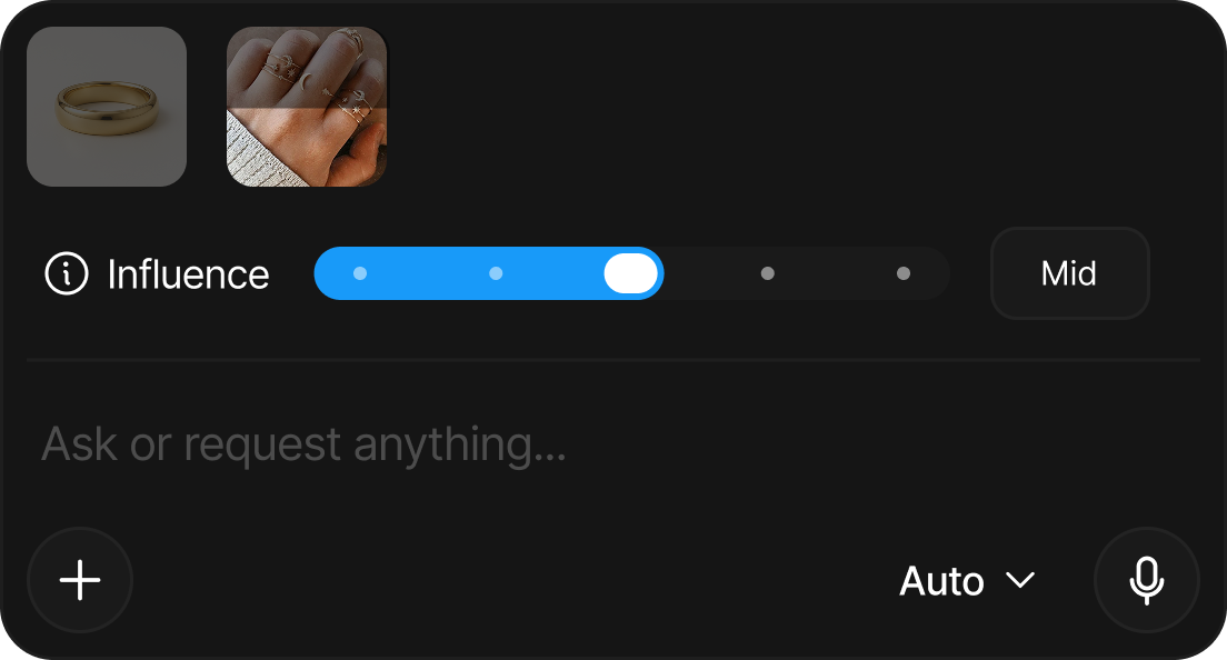 The Influence slider above the prompt, set to Mid