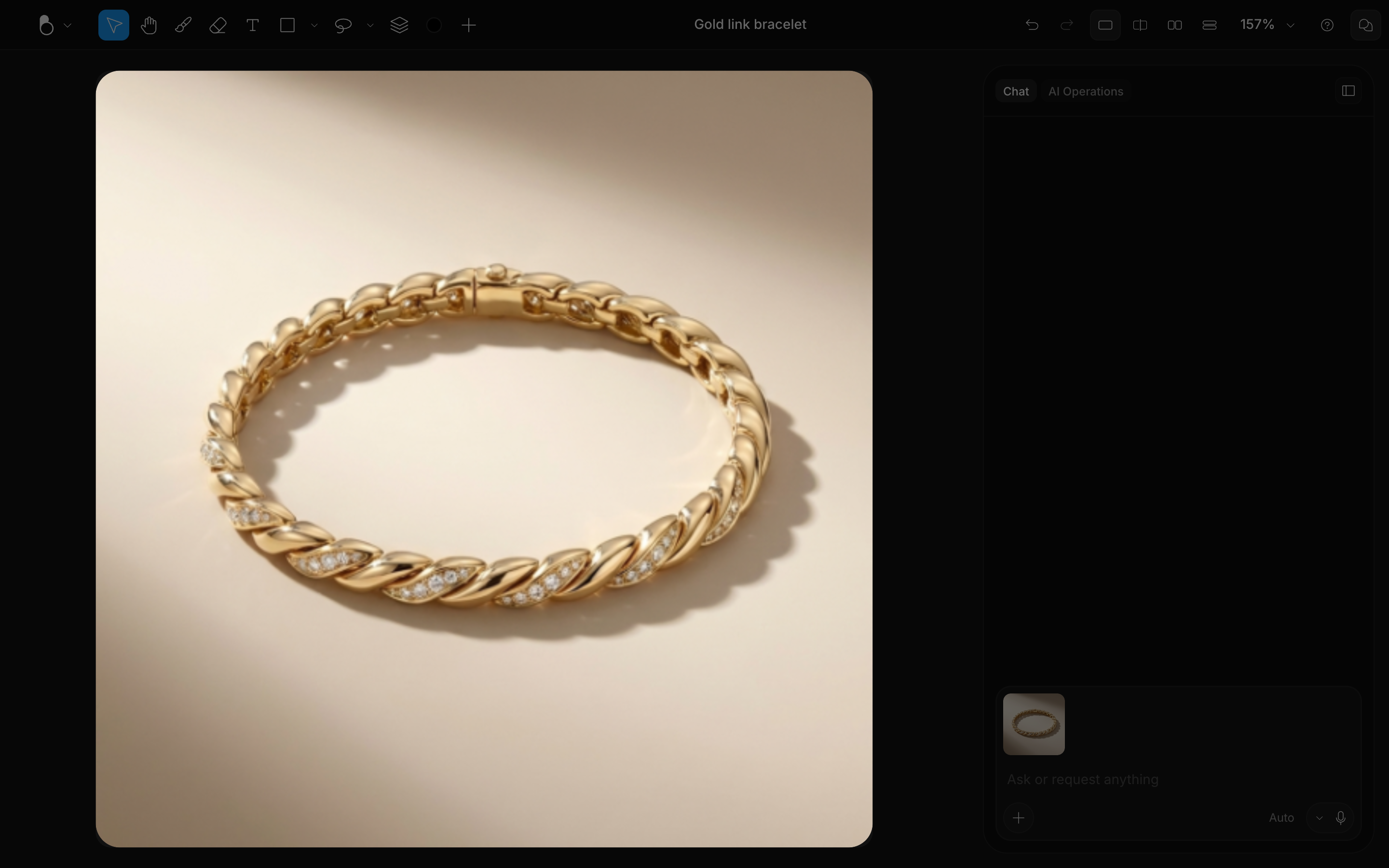 A gold link bracelet with diamonds filling the canvas in the editor