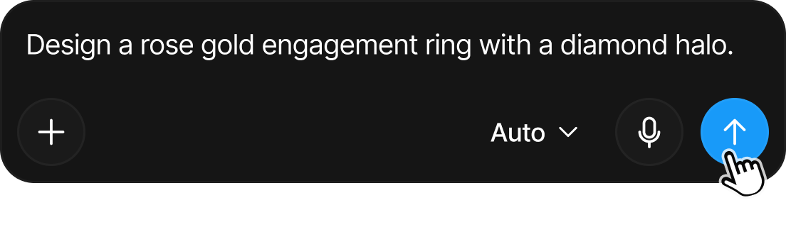 The prompt field with Design a rose gold engagement ring with a diamond halo