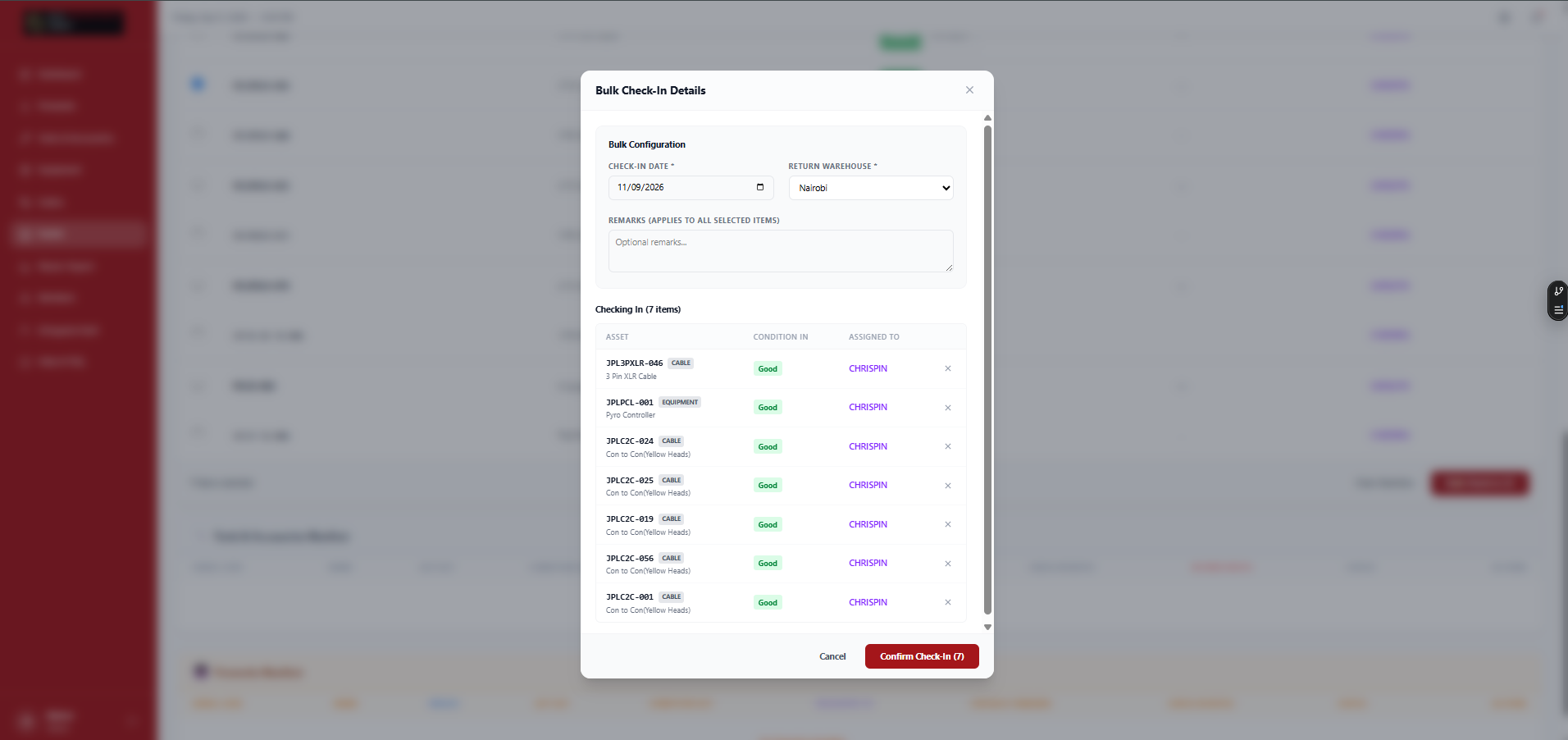 Bulk Check-In Details