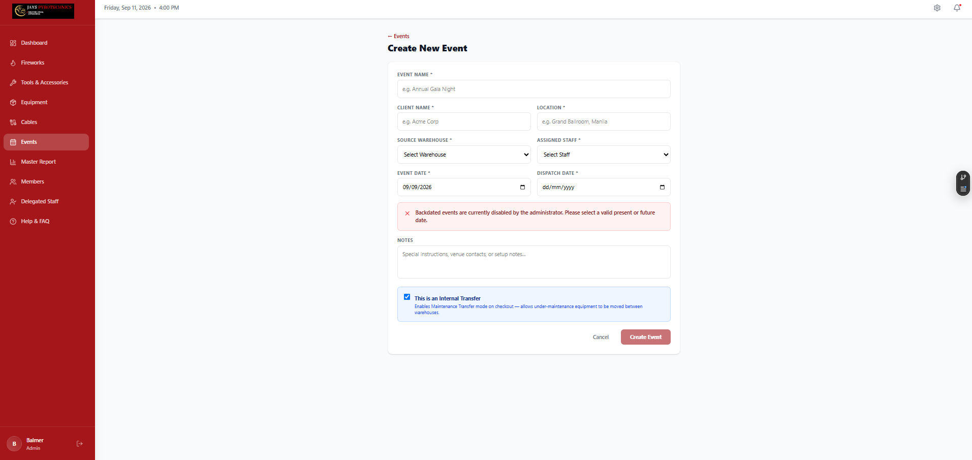 Create New Event Form