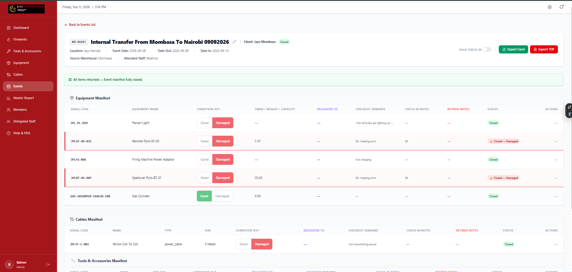 Event Manifest (Internal Transfer)