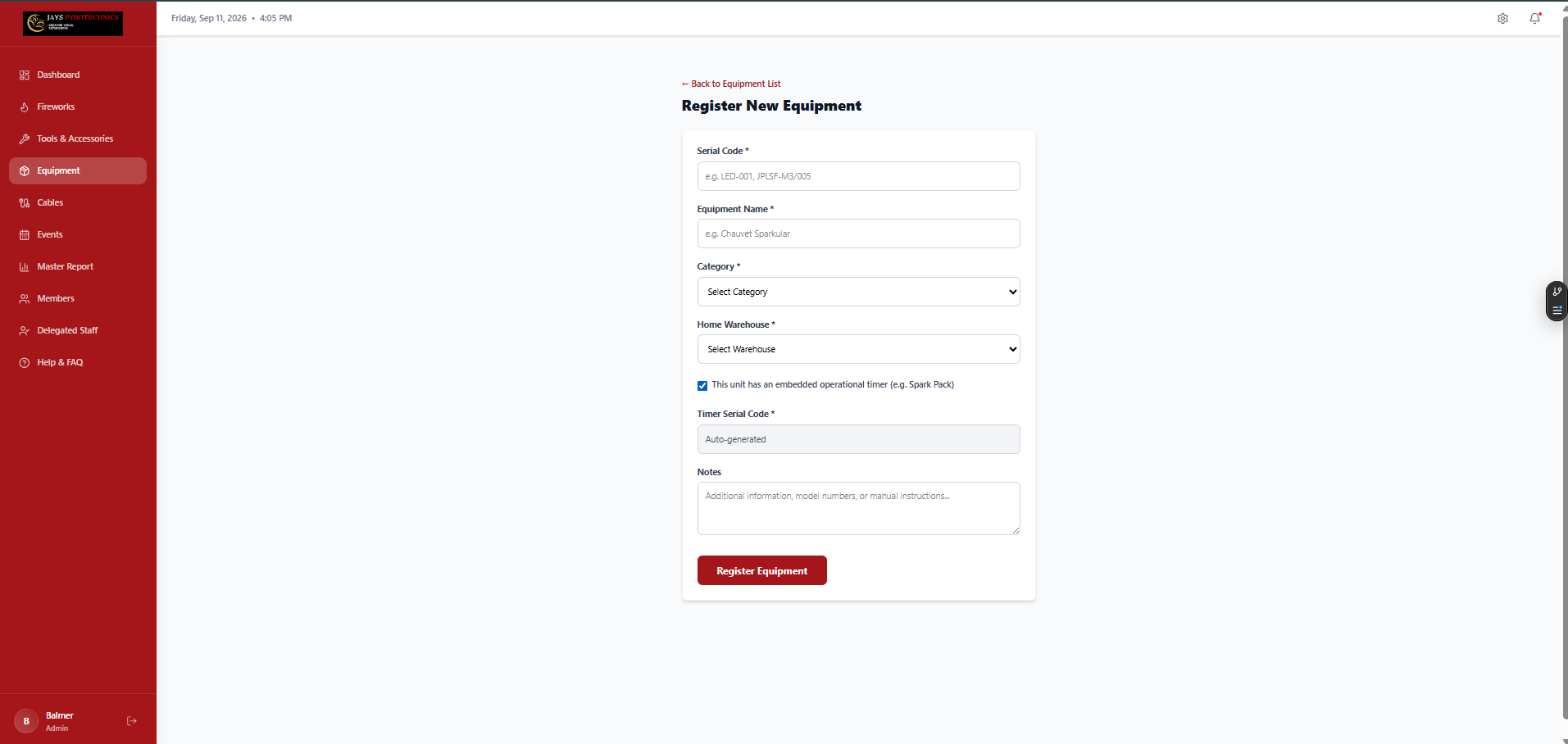 Register New Assets (Equipments and Cables)