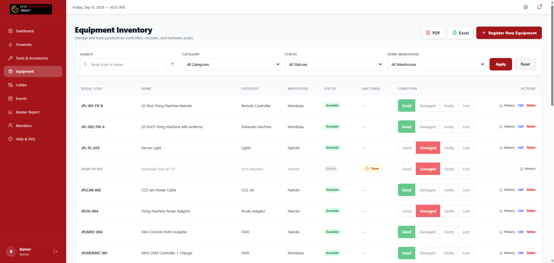 Asset Page (Equipment Inventory)