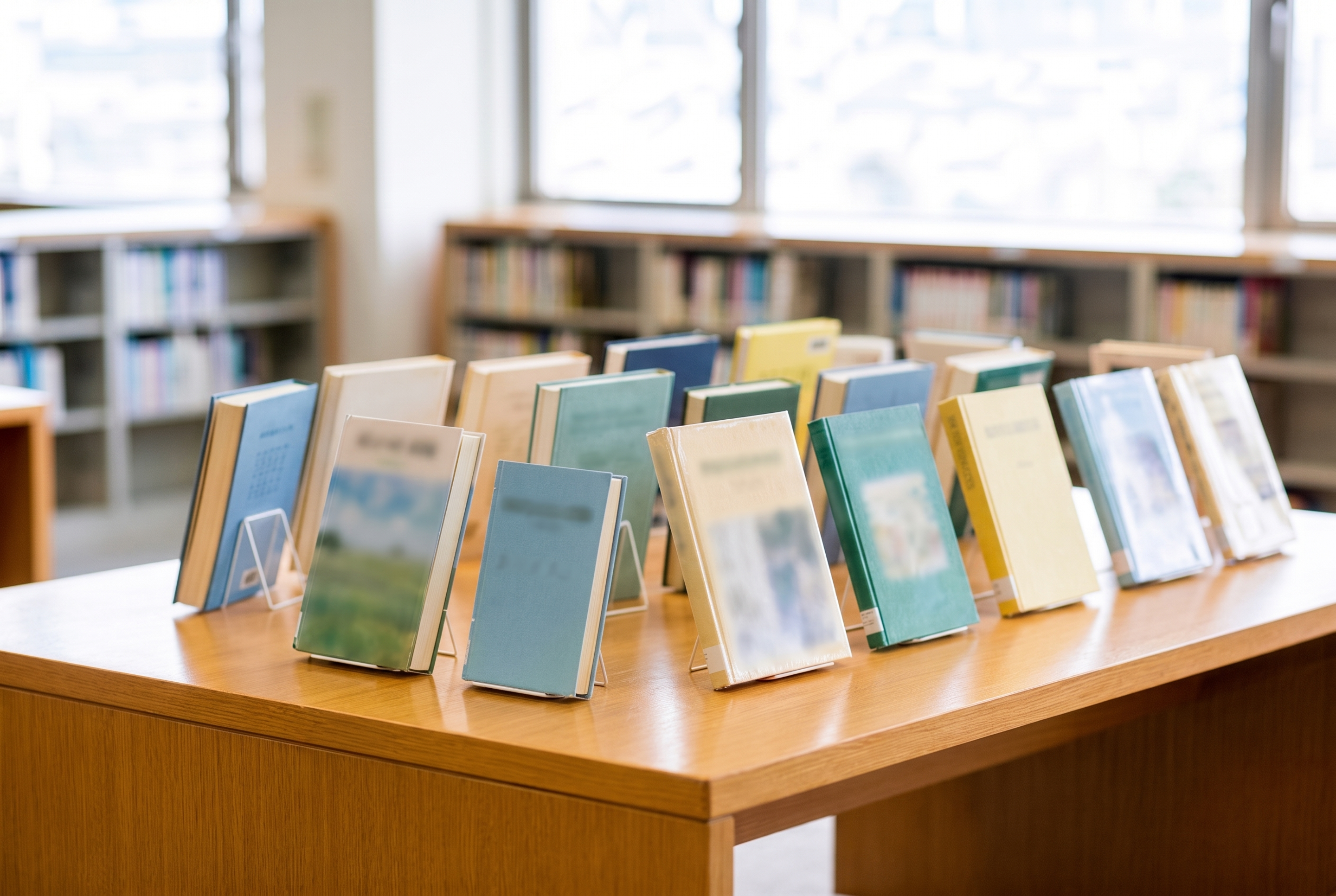 A public library building and its shelving seen from the reading floor.