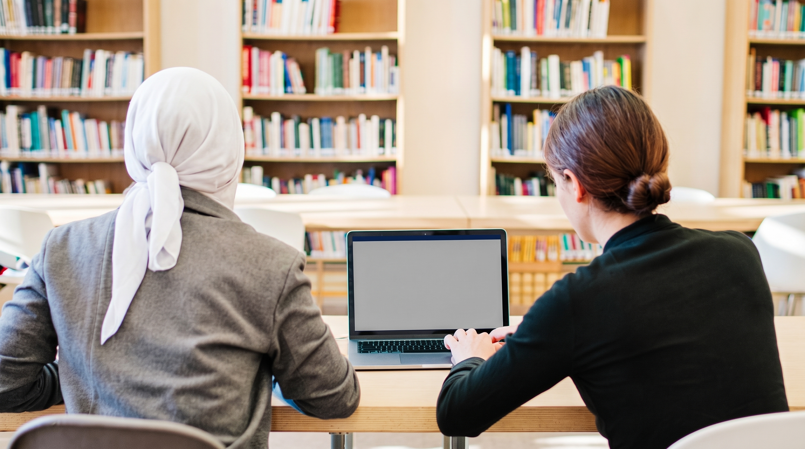 A library workspace with a screen in use, standing in for the cHQlite dashboard.