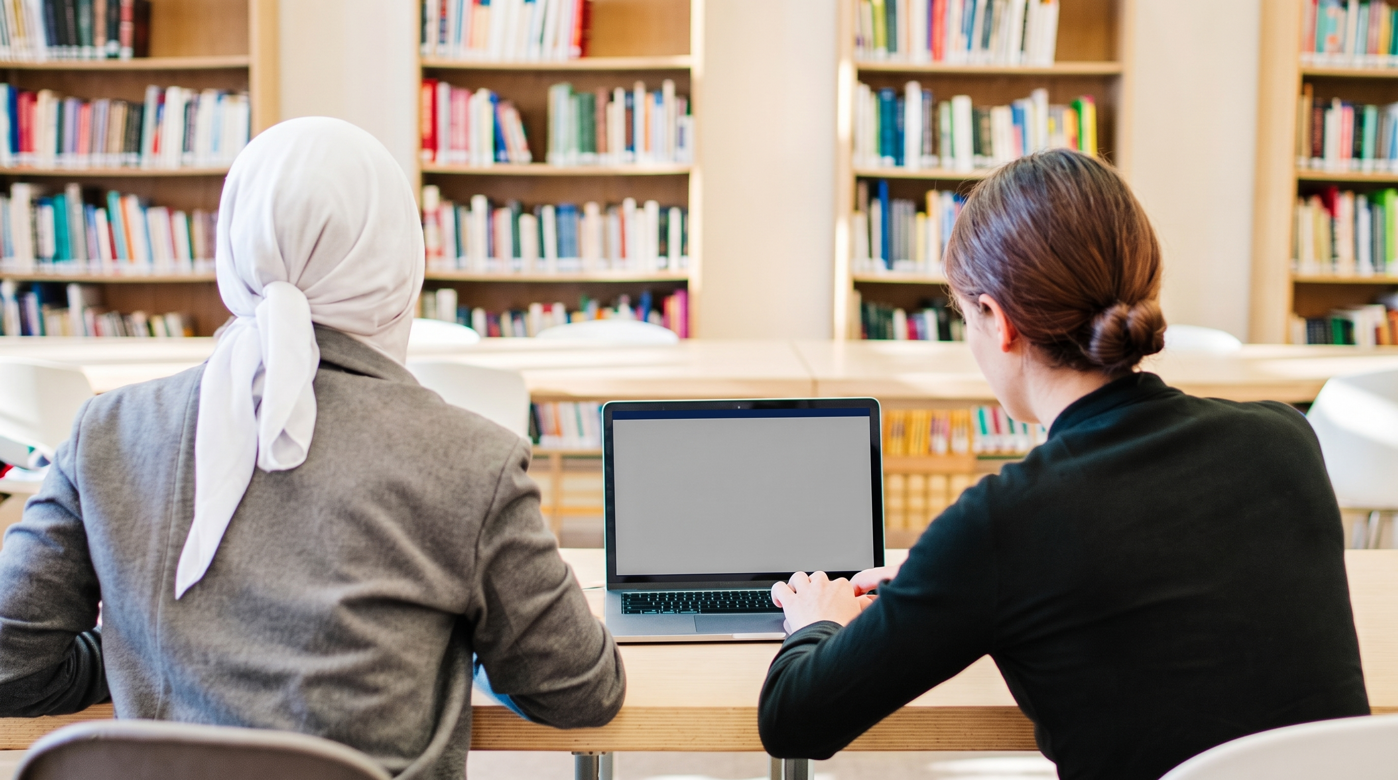 A library workspace with a screen in use, standing in for the cHQlite dashboard.