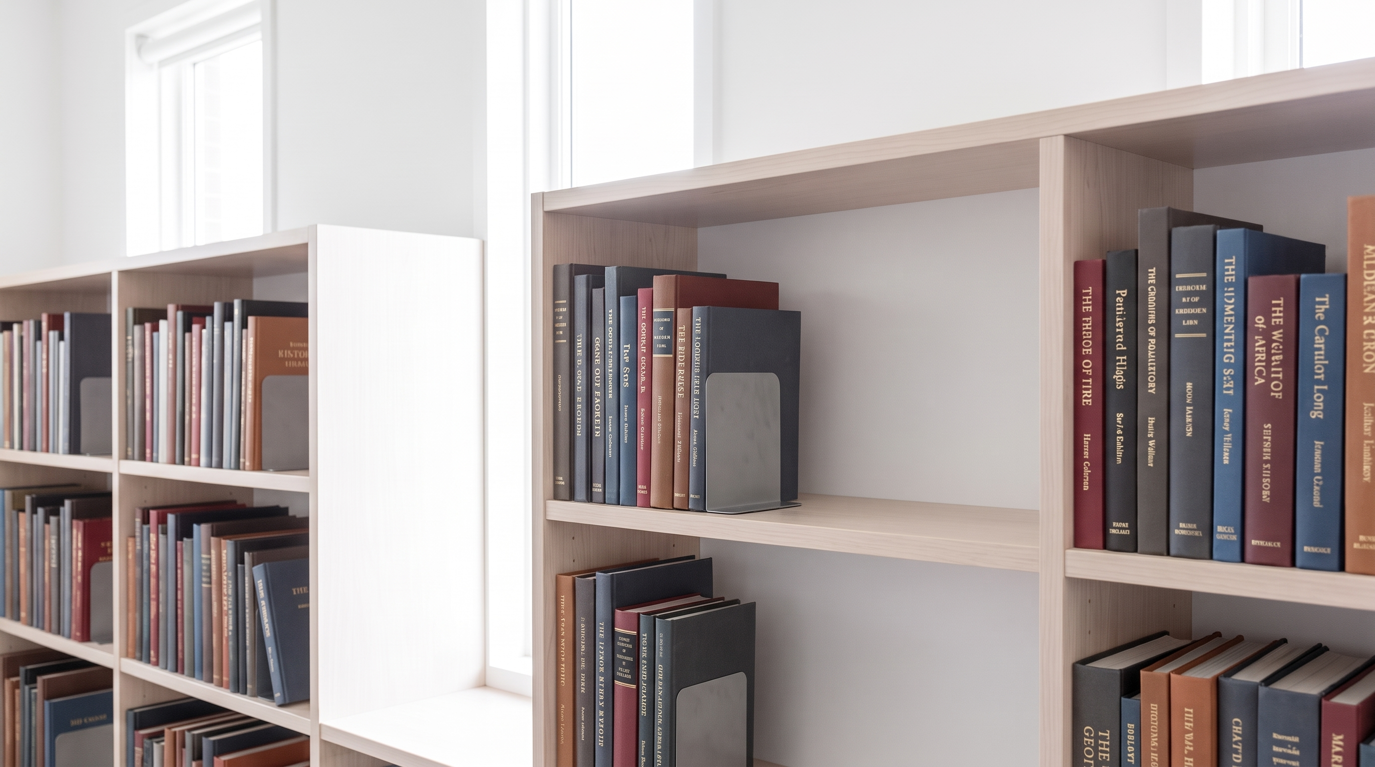 Non-fiction hardbacks shelved in a public library.
