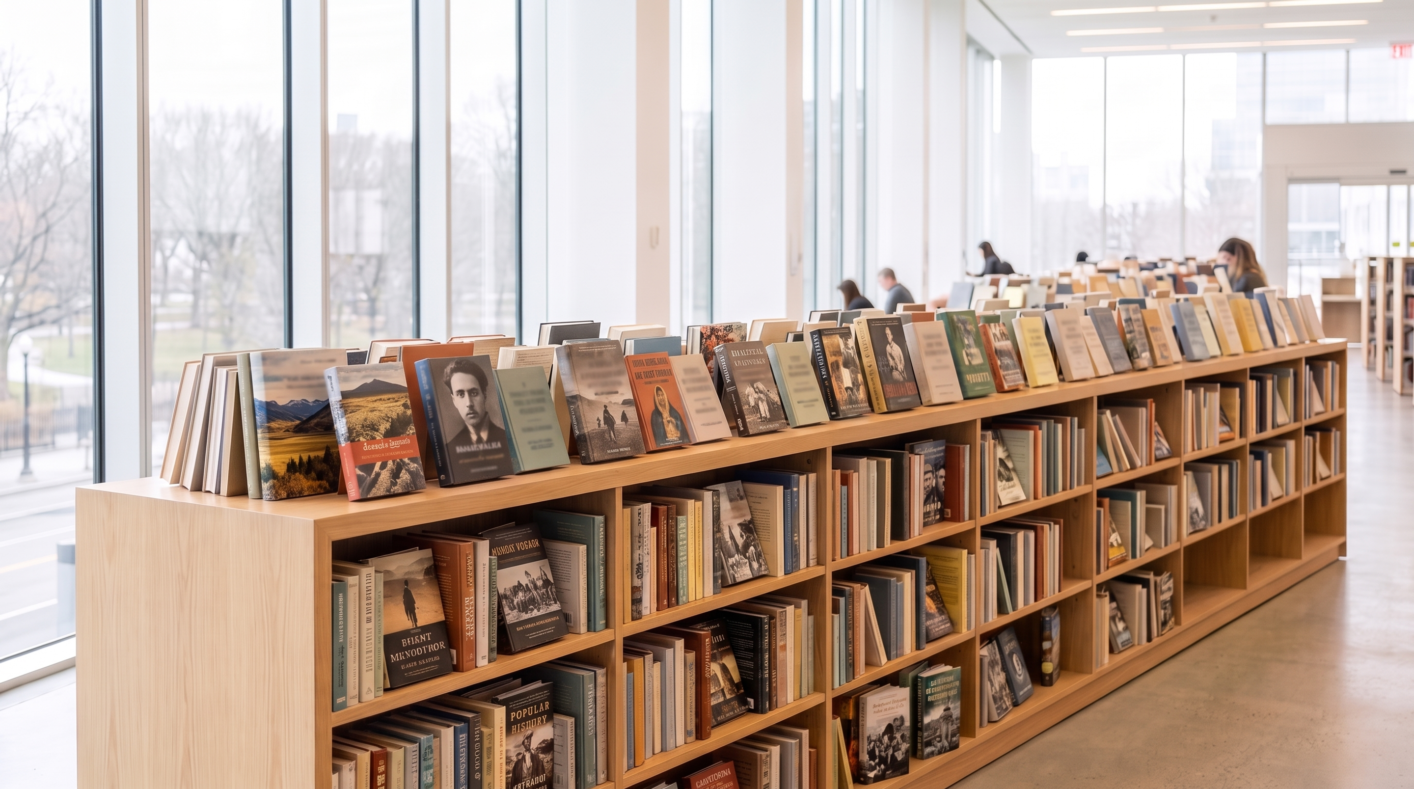 Narrative non-fiction on the shelf, memoir and popular history with photographic jackets.