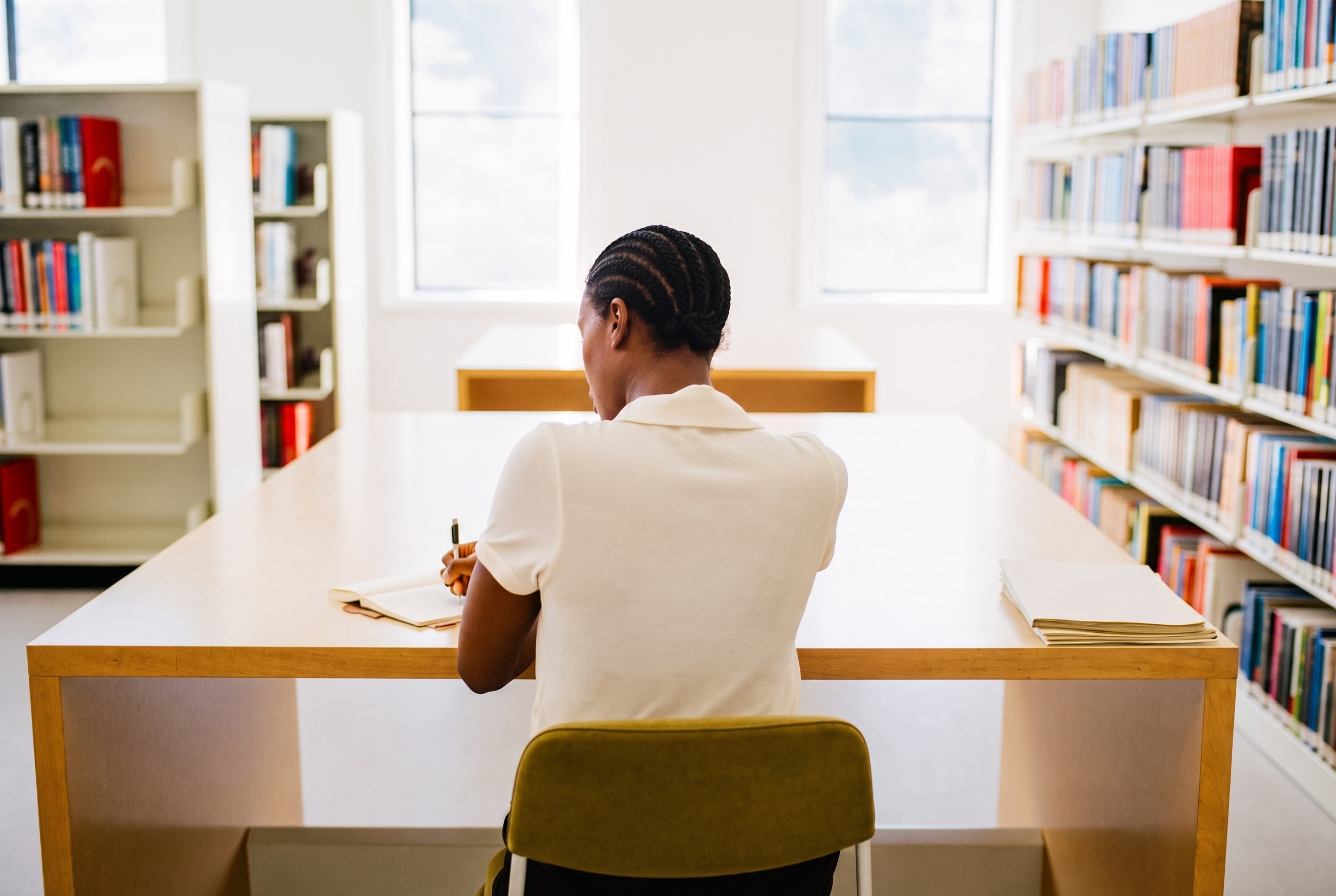 A man sitting at a desk reviewing paperwork.