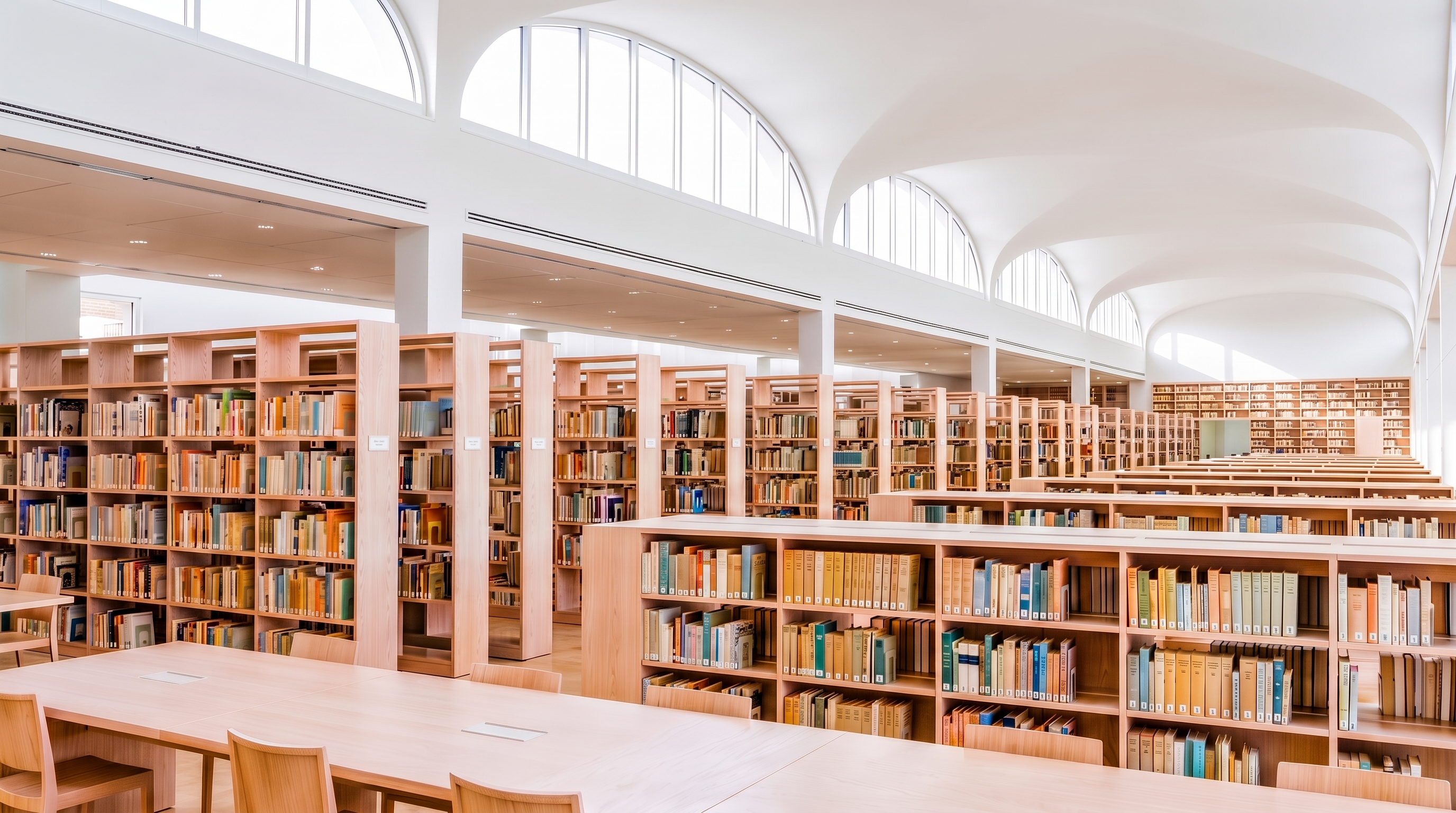 A wide view across a large, light-filled public library
