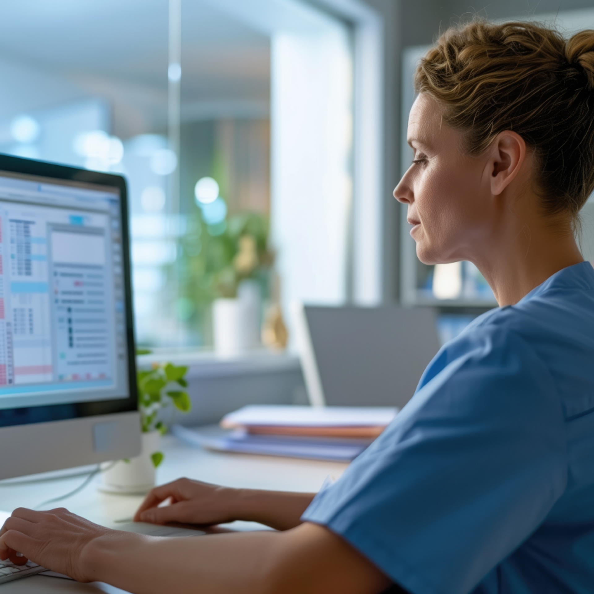 A doctor working on a computer