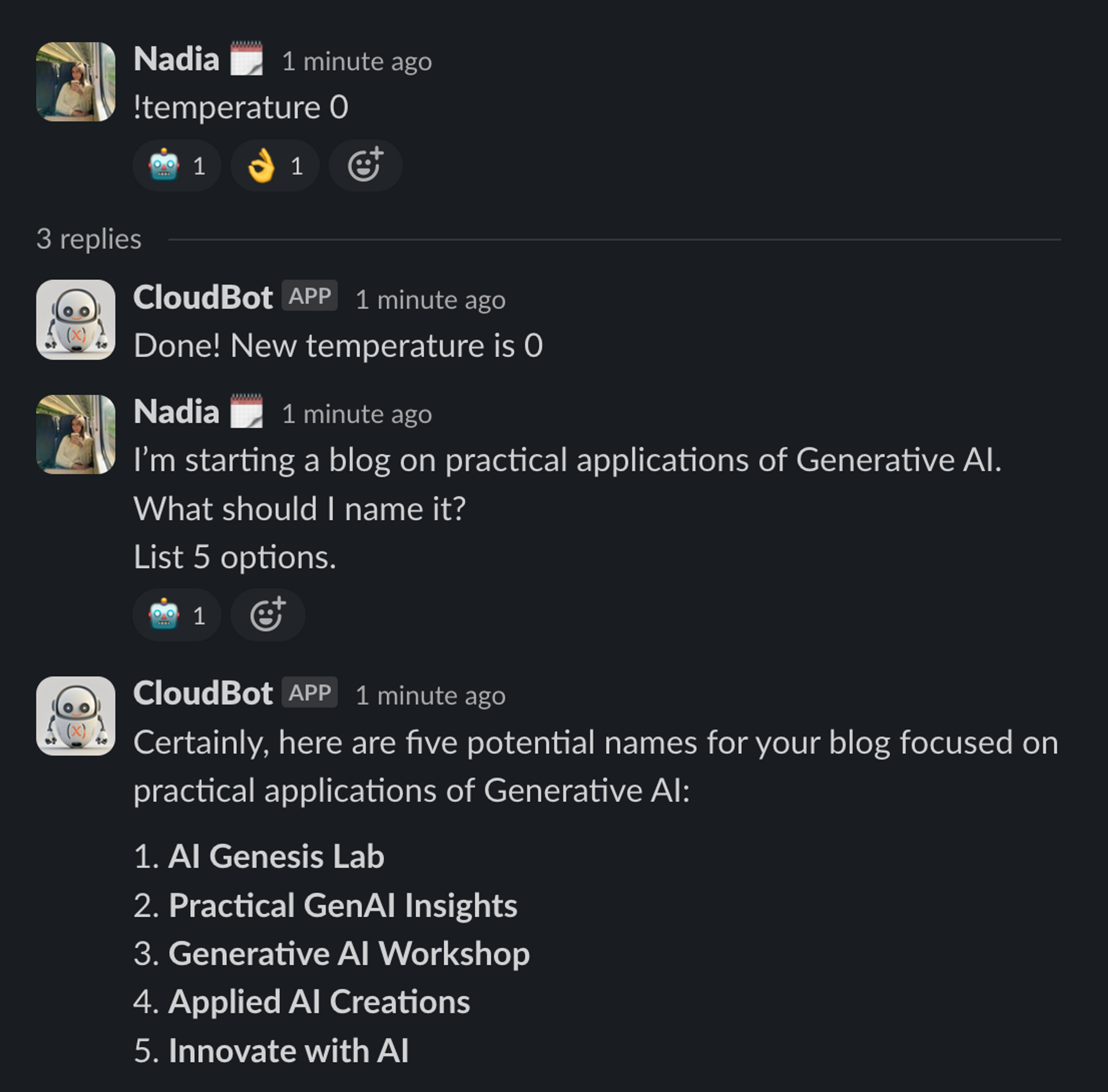 CloudBot’s response setting the temperature to 0