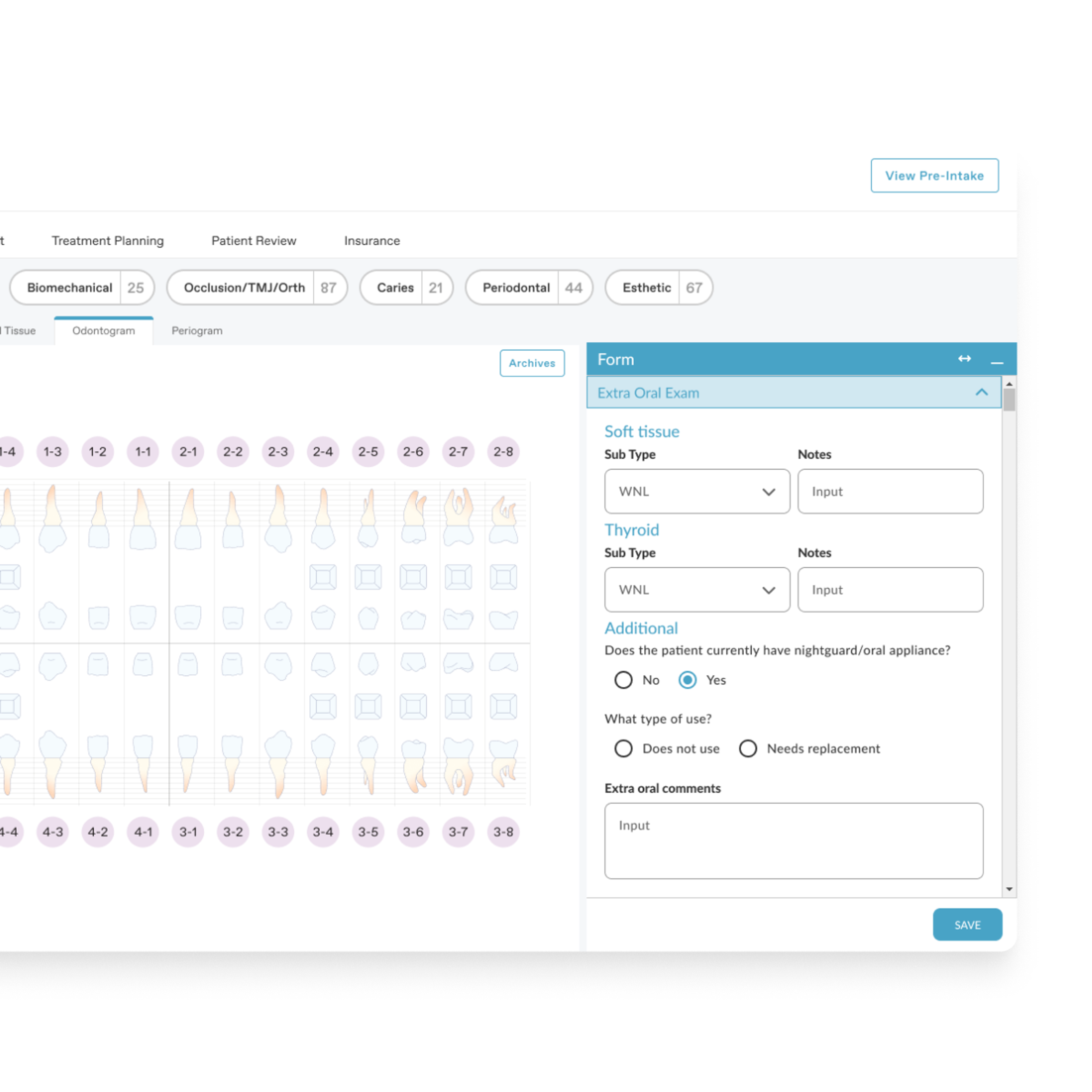 A screenshot of the app's Odontogram Chart screen