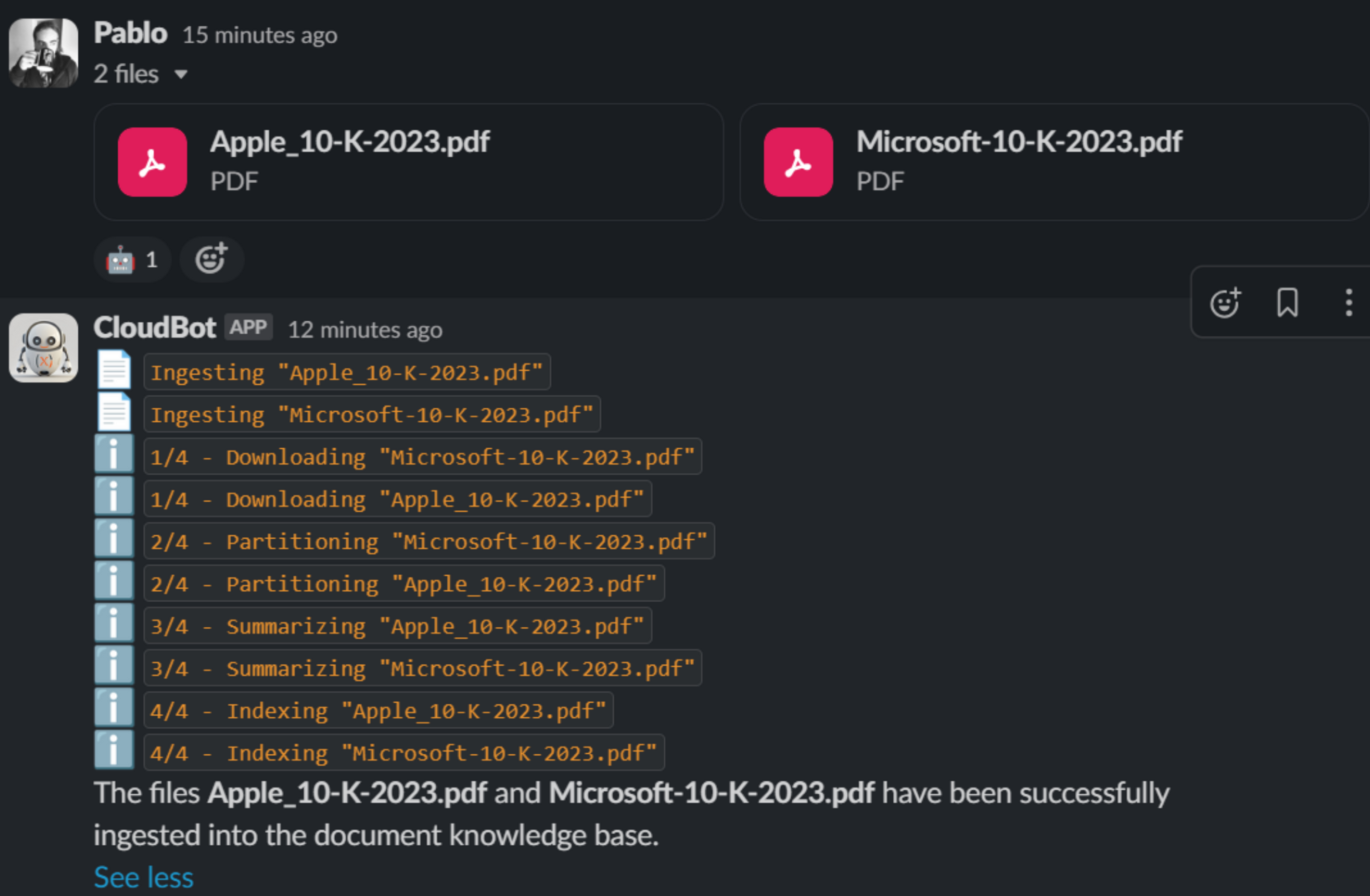 CloudBot ingesting uploaded documents