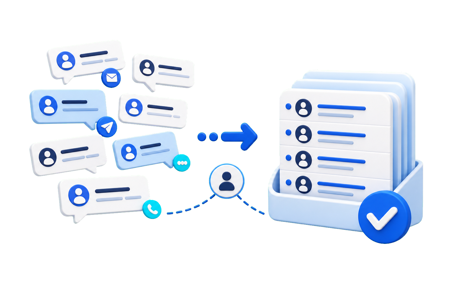 AI illustration of scattered WhatsApp support chats becoming an organized shared inbox