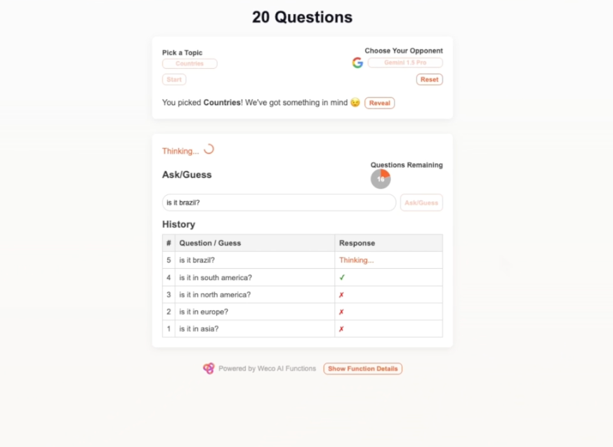 20 Questions x AI Functions