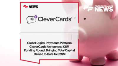 Image of CleverCards logo, a piggy bank and text with "Global Digital Payments Platform CleverCards Announces €8M Funding Round, Bringing Total Capital Raised to Date to €28M"