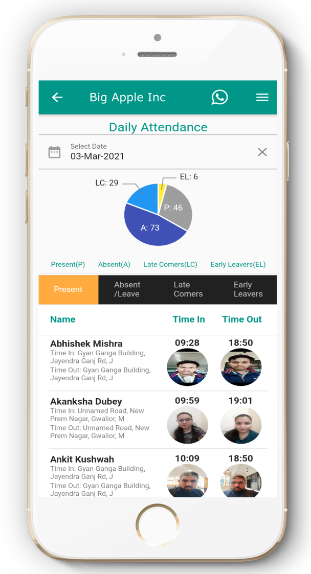 mobile attendance app - Real time Attendance