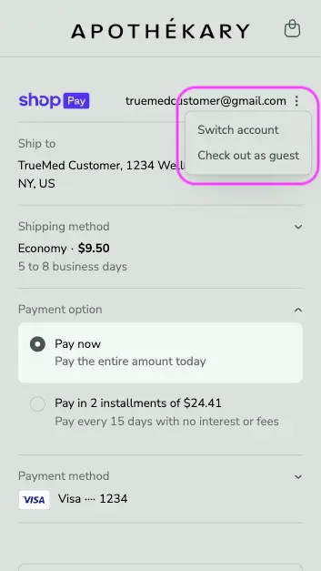 In Checkout, select "Check out as guest" In Checkout, select "Check out as guest"