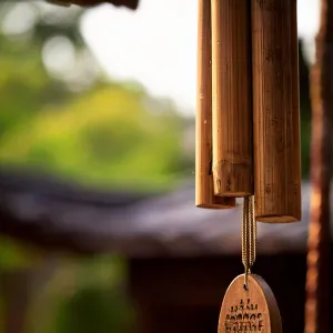 Photo of a wooden wind chime representing air