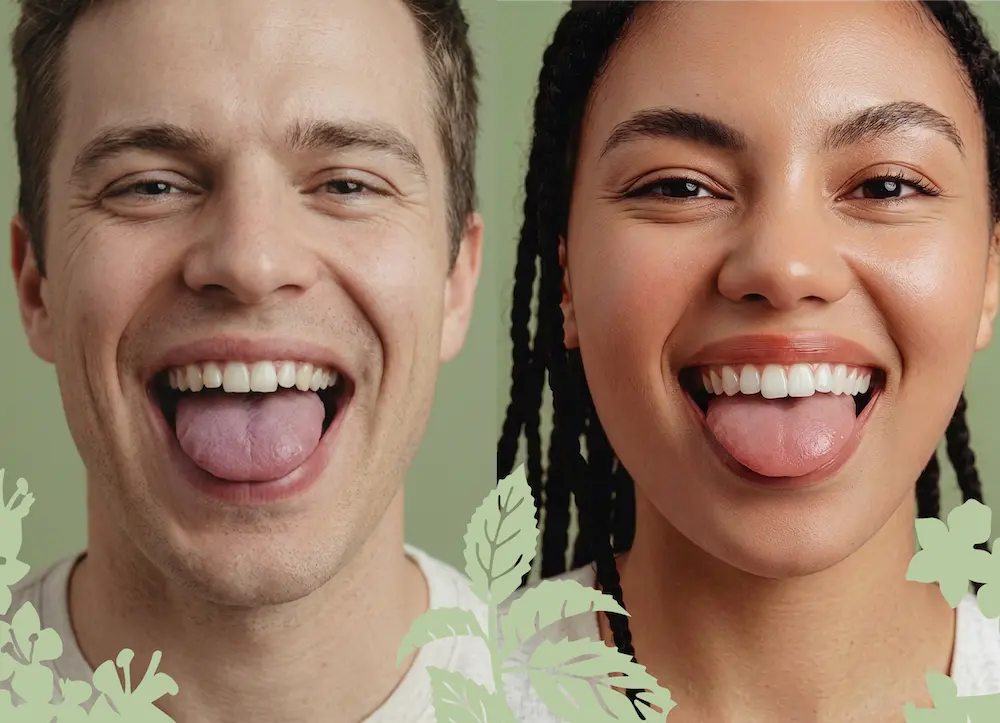 two people showing their tongues, just as you might when you let Noriko read your tongue