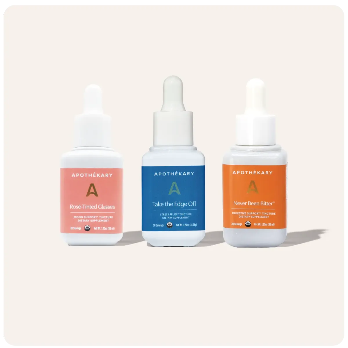 Image of products in "Wine Alternatives" bundle - Rosé-Tinted Glasses, Take the Edge Off, and Never Been Bitter