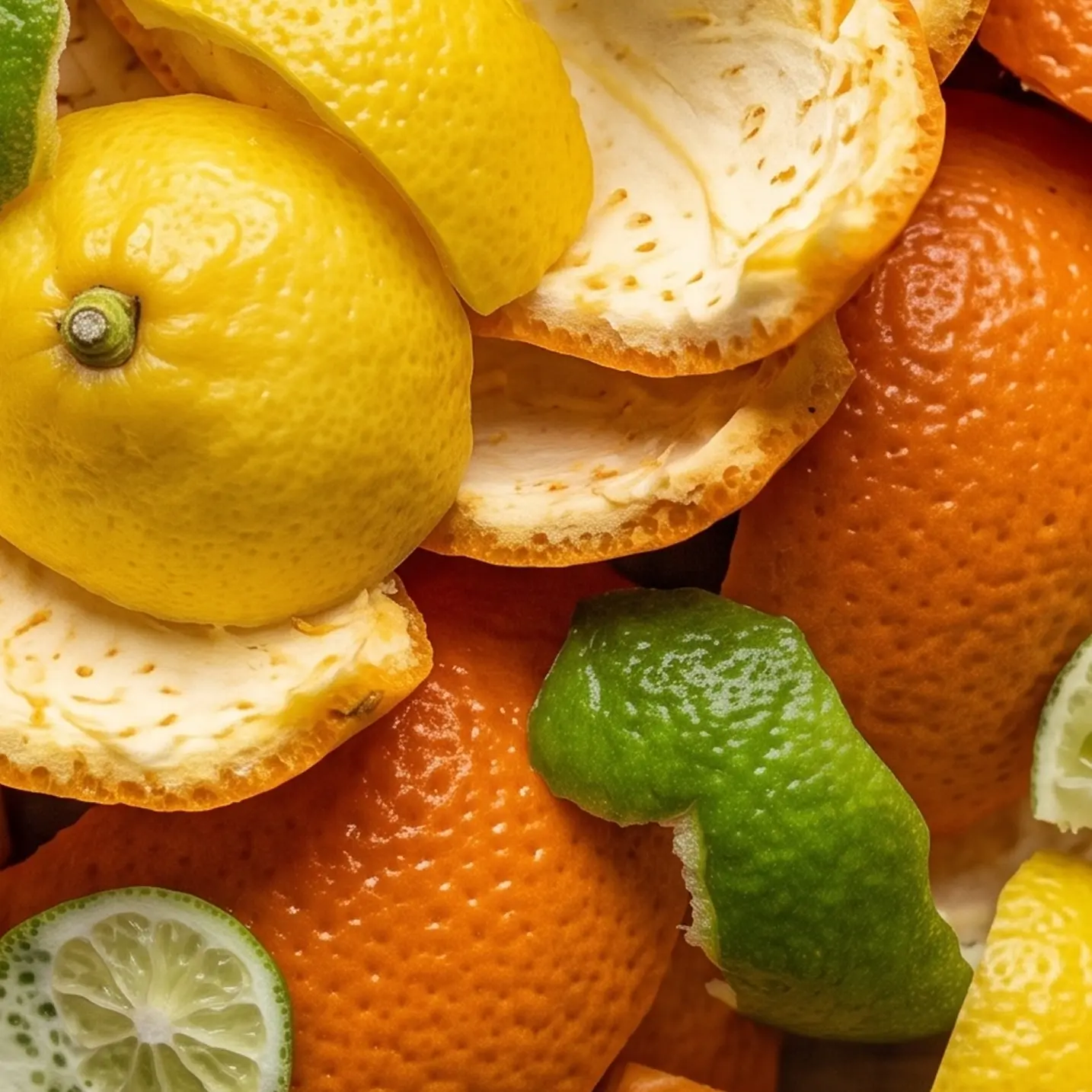 Citrus peels including lemon, orange, and lime, the natural source of D-Limonene.