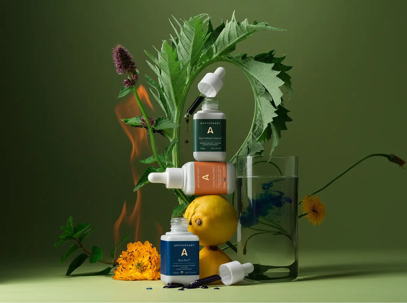 TESTLifestyle imagery with Blue Burn, Never Been Bitter, and Your Wildest Greens