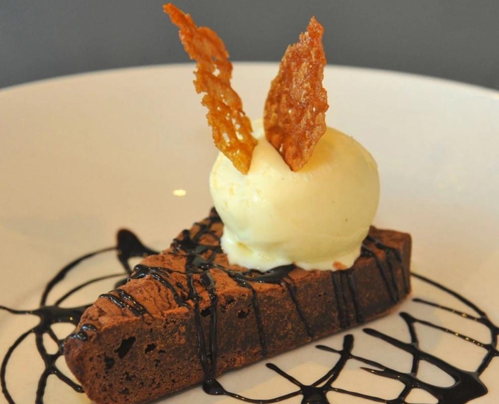 A delicious dessert from The Pig on the Hill, a dog-friendly pub in Devon