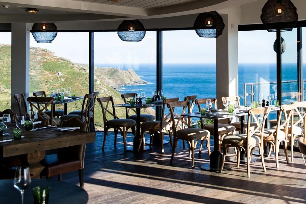 The gorgeous interior of Gara Rock Restaurant in Devon with spectacular views of the coast