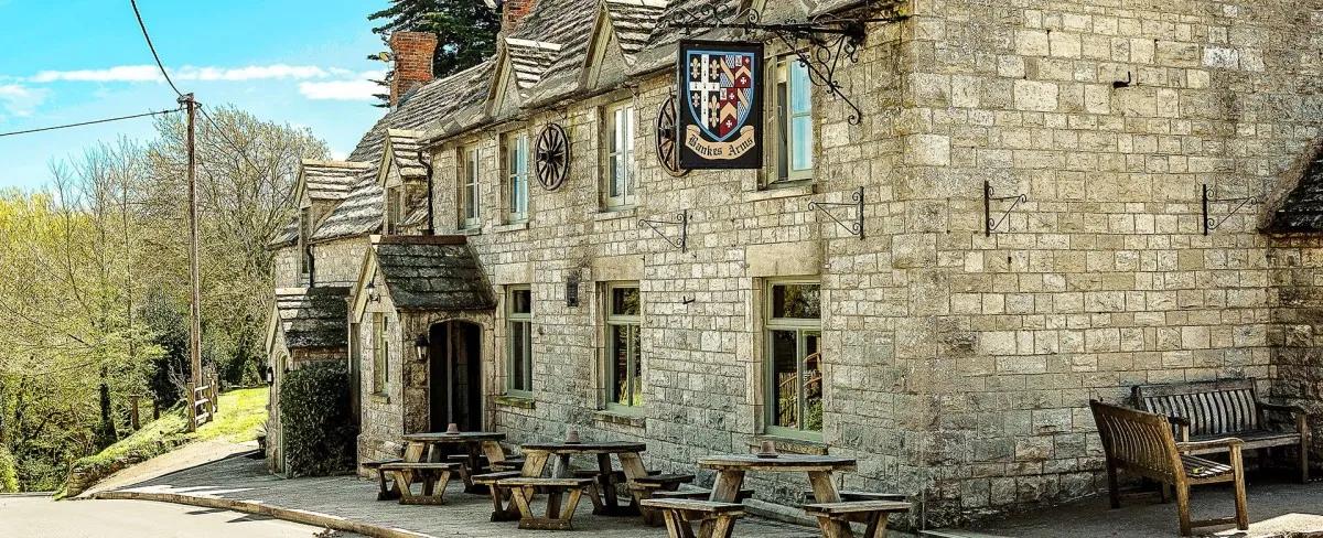 The exterior of the Bankes Arms, a dog-friendly pub in Dorset