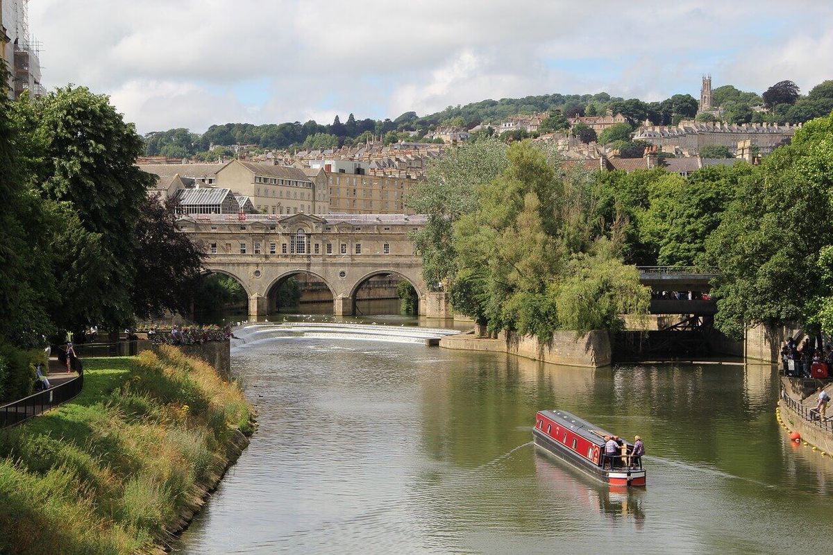 Canal boat on the river in Bath