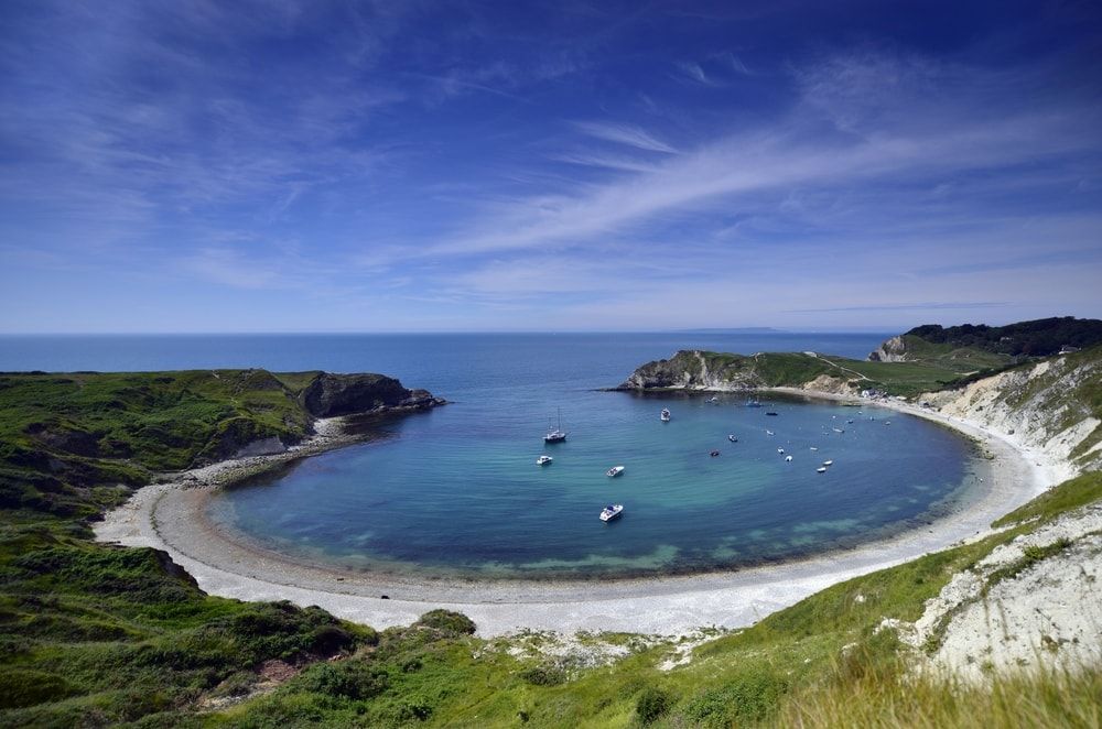 The lovely Lulworth Cove in Dorset, one of the UK's best beaches